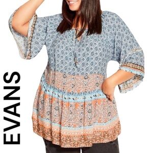 Evans Ember Boho Bell Sleeve Peasant Top ~ Size 16